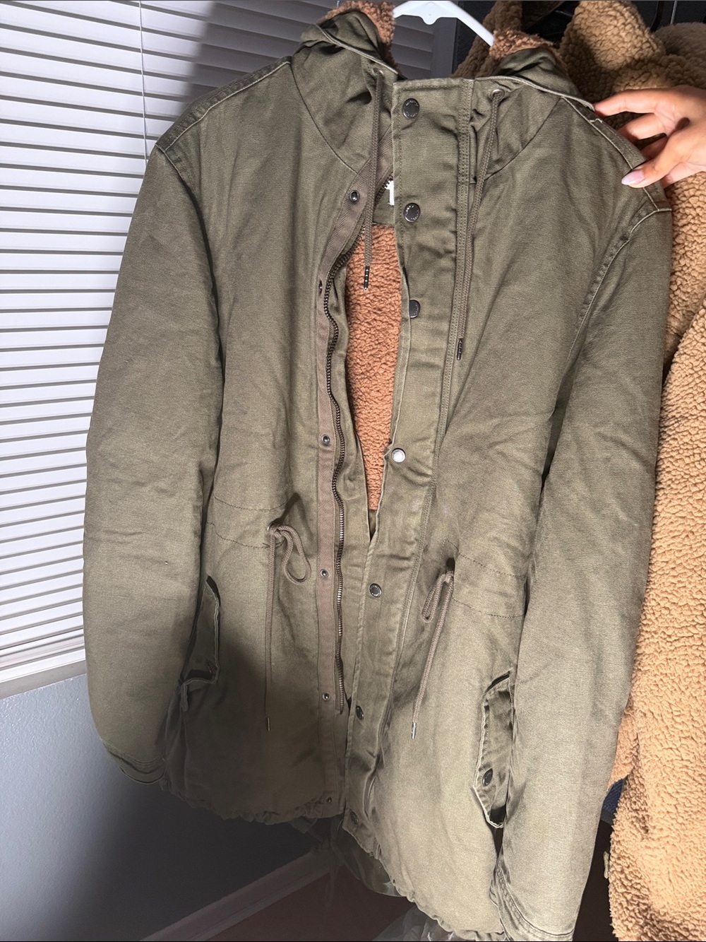 Men's Olive Green Parka Jacket with Sherpa Lining Made by Cotton On